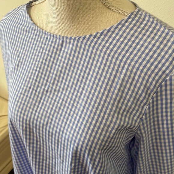 Lucy Wang Plaid Long Sleeved Blue & White Mini Dress with Bottom Ruffle/ Large - Picture 5 of 7